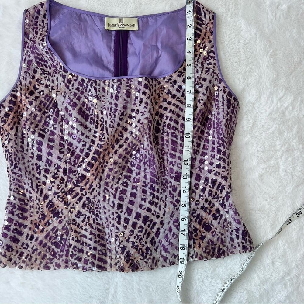 Javier Larrainzar Purple Sequin Two Piece Set Top Skirt Couture Evening Sz 12 - Picture 8 of 14